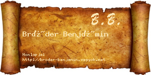 Bröder Benjámin névjegykártya